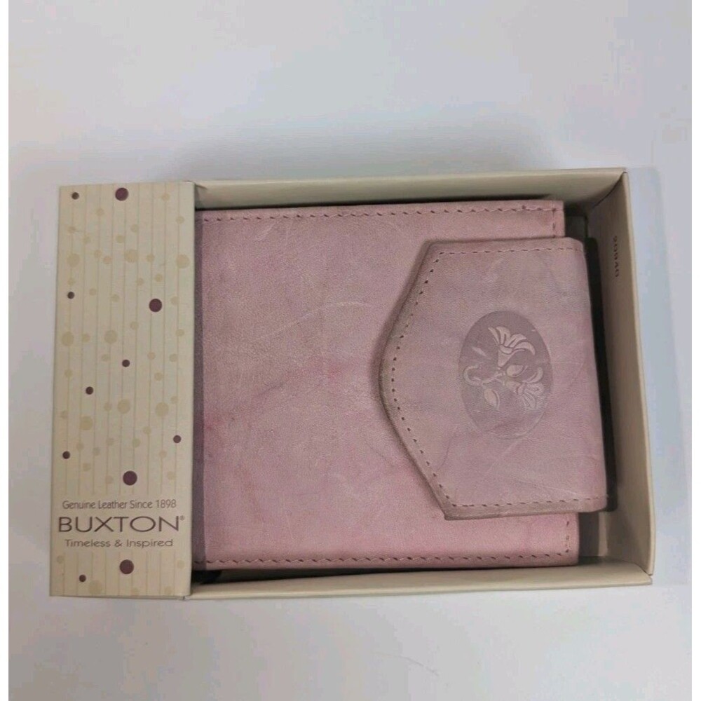 Buxton Pink Genuine Leather Wallet Bifold Organizer Coin Pocket ID Holder NIB